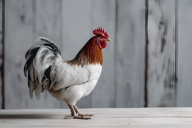 Gallo sobre fondo blanco de madera ai