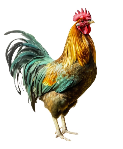 Un gallo vibrante sobre un fondo negro con fondo transparente IA generativa