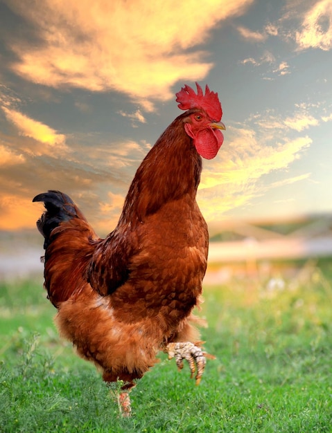 Foto galo de perto na fazenda