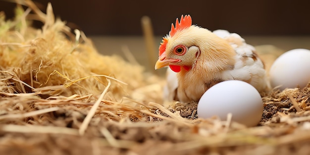 Galo e ovo de galinha ecológicos orgânicos gerados por IA em fazenda rural