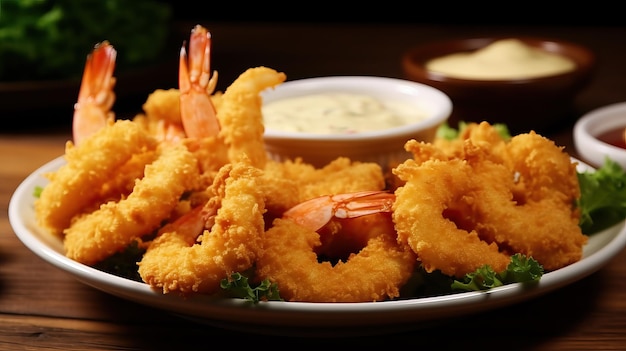 Gambas doradas y crujientes en un plato