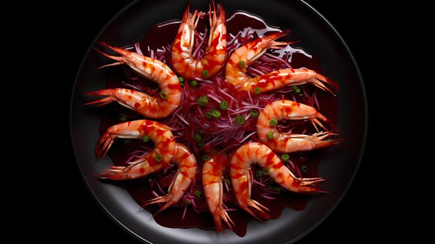 Foto gambas hervidas en un plato con salsa