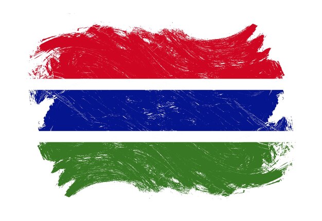 Gambia-Flagge auf beunruhigtem Grunge-Weißstrichpinselhintergrund