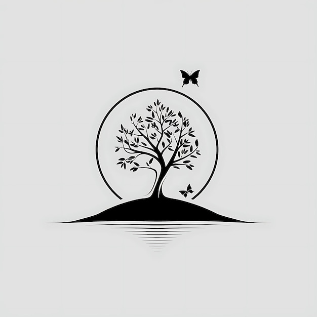 Game Nature Award Logo mit einem Baum und einem Schmetterling für Dekoration Kreatives einfaches Design Tattoo CNC Art