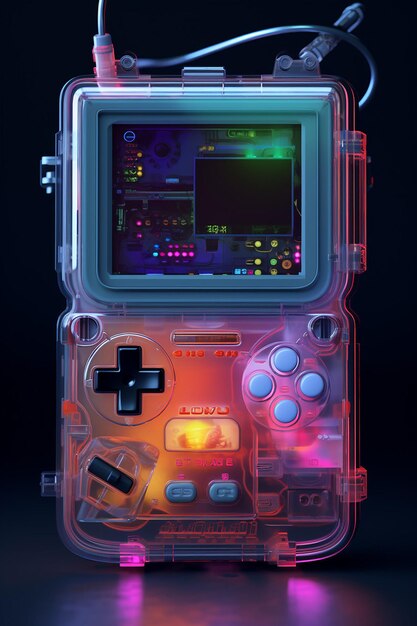 Gameboy de vista frontal com material parcialmente transparente