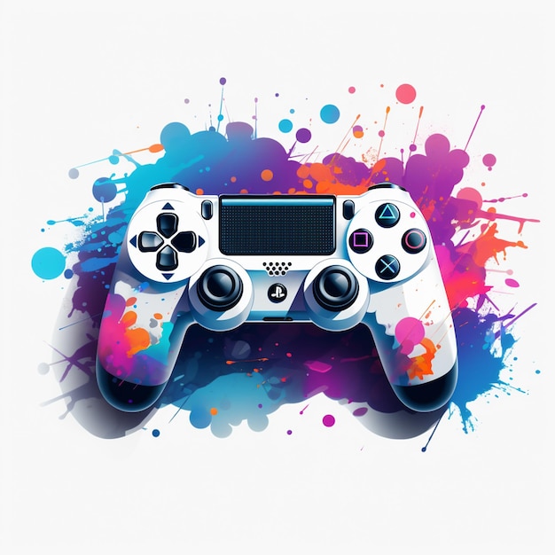 Gamepad con coloridas salpicaduras de acuarela sobre fondo blanco ilustración vectorial