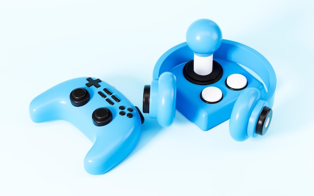Gamepad de dibujos animados en la representación 3d de fondo azul