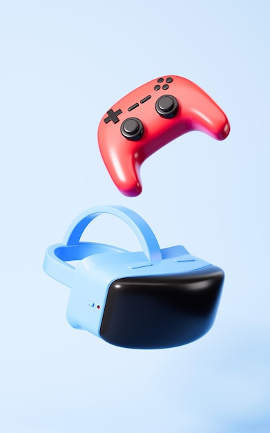 Foto gamepad e óculos vr realidade virtual fone de ouvido renderização 3d