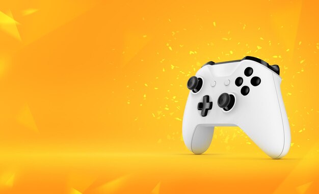 Gamepad em fundo amarelo. copie o banner de cybersport do espaço. papel de parede de videogame