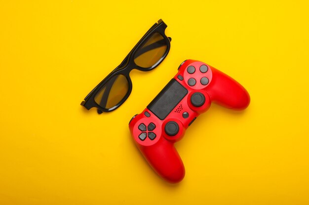 Gamepad, gafas 3d en amarillo