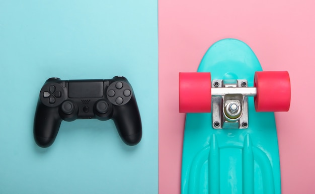 Gamepad con tablero cruiser en rosa azul pastel