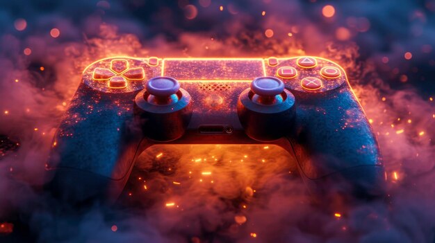 Gamepad para videojuegos de computadora con luz de neón azul