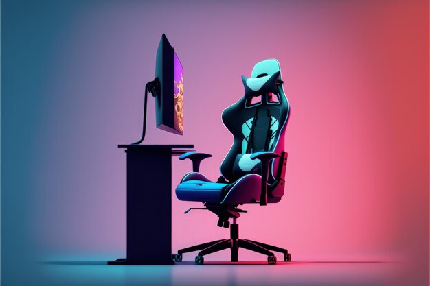 Gamer-Setup-Illustration mit Gamer-Stuhl-Farbverlaufshintergrund Generative KI