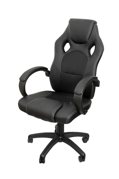 Foto gamer-stuhl mit schwarzem profil und weißem hintergrund