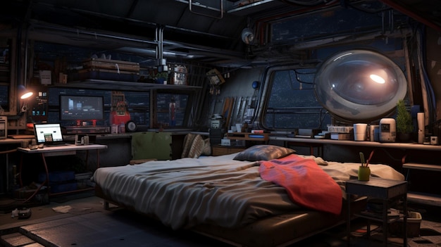 Gaming-Schlafzimmer, hochauflösendes, wunderschönes Bild. Ai-generierte Kunst