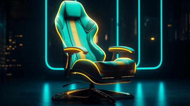 Gaming-Stuhl auf leuchtendem Tech-Hintergrund