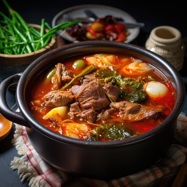 Gamjatang Sizzle Sopa coreana de huesos de cerdo Confort picante que captura la bondad humeante y culinaria