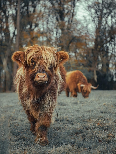 Ganado de las tierras altas en un campo en Escocia