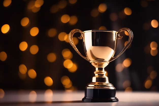 Ganador de la copa de trofeo de campeón de oro en desenfoque bokeh generativo ai