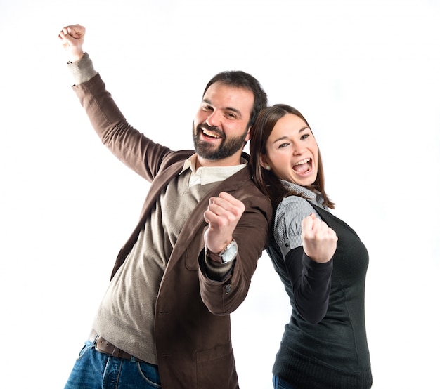 Ganador de la pareja sobre fondo blanco