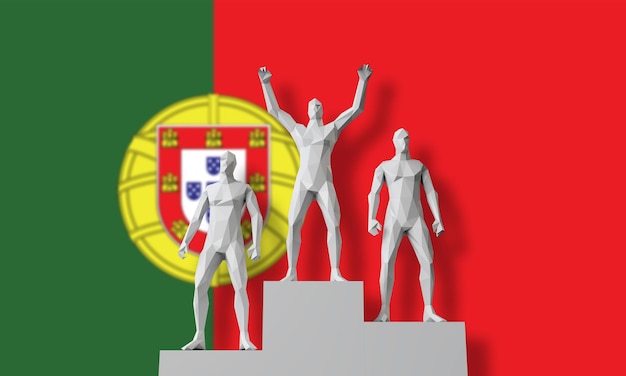 Ganadores de Portugal se pararon en un podio de ganadores celebrando d render