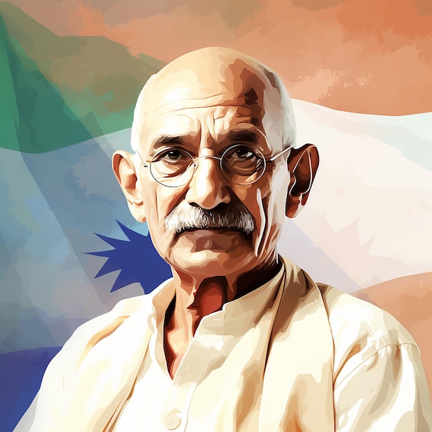 Gandhi Jayanti Banner Mahatma Gandhi mit der Flagge 2. Oktober Gandhi Jayanti Template