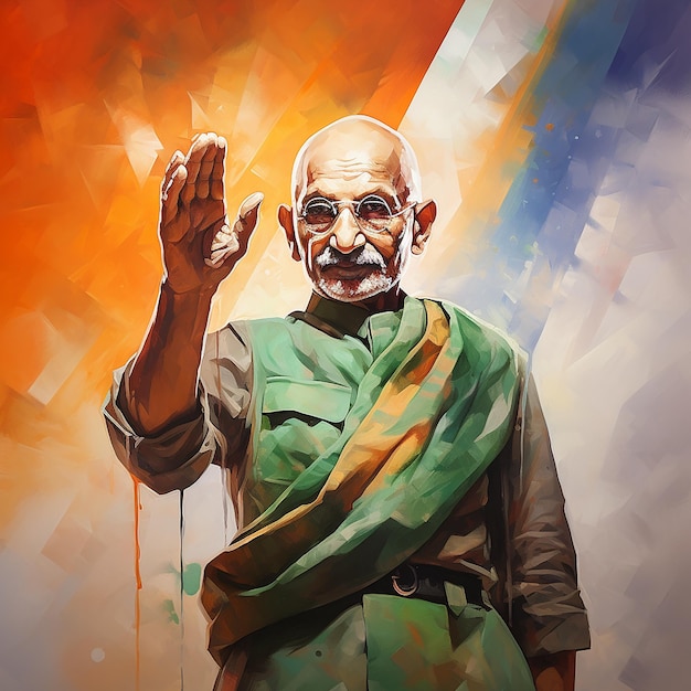 Gandhi Jayanti Banner Mahatma Gandhi mit der Flagge 2. Oktober Gandhi Jayanti Template