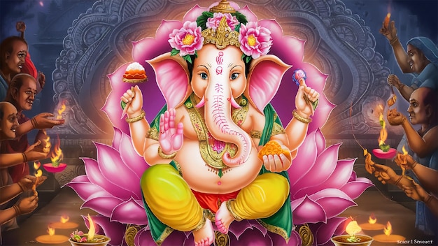 Ganesh Chaturthi Festa vibrante el Señor Ganesha adornado con exquisitas decoraciones florales