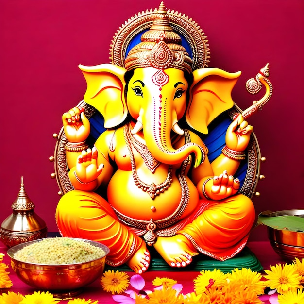 Ganesh chaturthion agua mucat rojo dorado