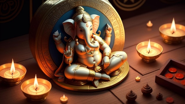 Ganesh Illustration des farbenfrohen Hindu-Lords Ganesha auf dekorativem Hintergrund