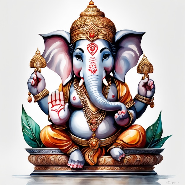 Ganesh Ilustración del colorido señor hindú Ganesha sobre fondo decorativo