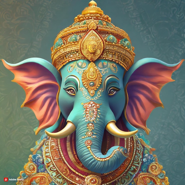 Ganesha 3d cabeça em estilo realista modelo colorido com fundo simples