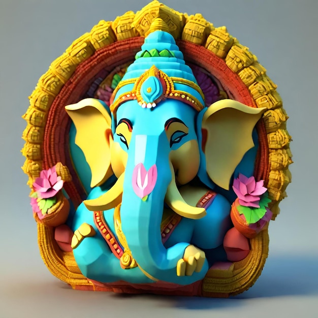 Foto ganesha 3d cabeza en estilo realista modelo colorido con fondo simple