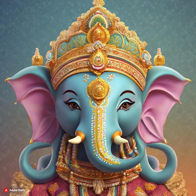 Ganesha 3d cabeza en estilo realista modelo colorido con fondo simple