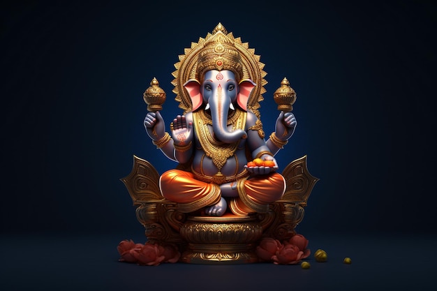 Foto ganesha en 3d en un fondo oscuro