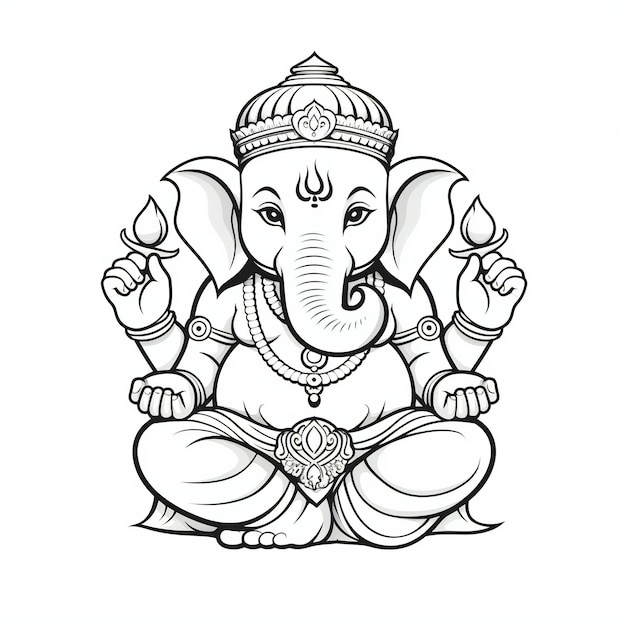 Foto ganesha en blanco y negro esbozó un dibujo para colorear para niños