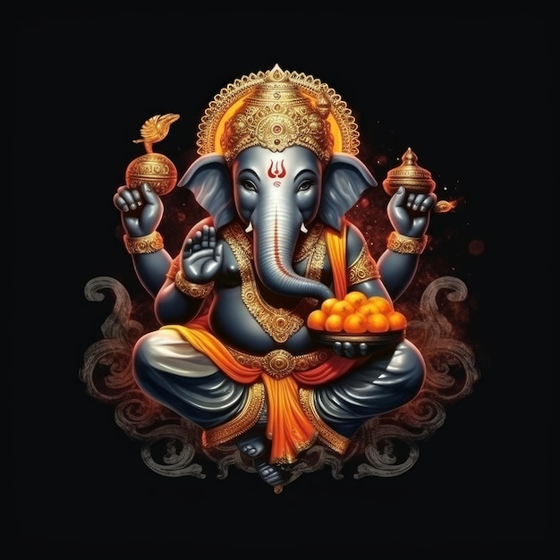 Ganesha brillando fondo negro espiritual realista