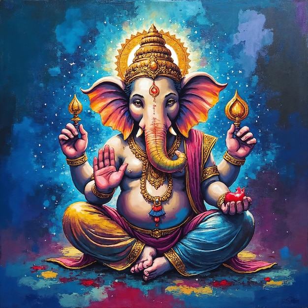 Ganesha: el dios hindú con cabeza de elefante en una vibrante representación artística