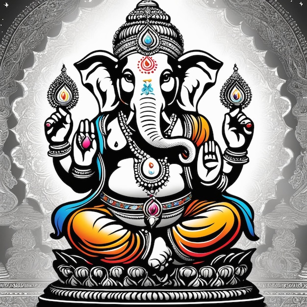 Ganesha Illustration des farbenfrohen Hindu-Lords Ganesha auf dekorativem Hintergrund