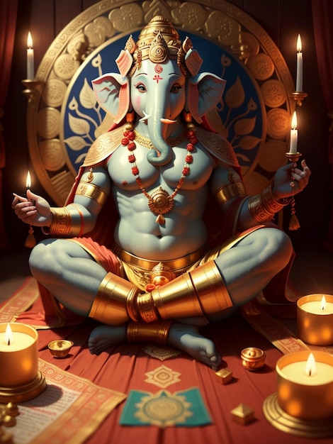 Ganesha Ilustración del colorido señor hindú Ganesha sobre fondo decorativo
