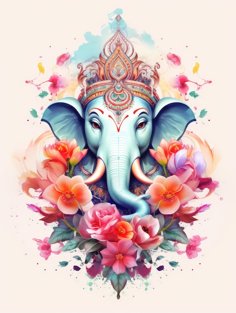 Ganesha-Kopf mit Blumen und floralen Elementen