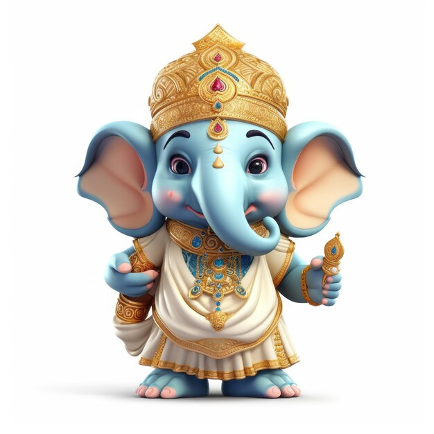 Foto ganesha un lindo diseño de personaje de dibujos animados de color crema con ilustración de pantalones azules y ultradeta