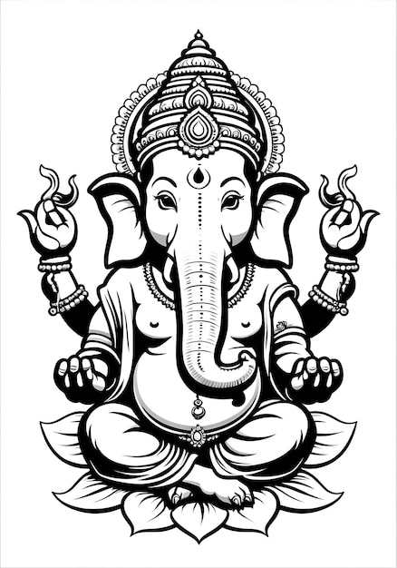 Ganesha-Linienkunst im Cartoon-Stil