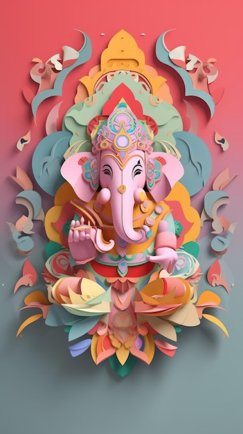 Ganesha-Papierschnittkunst mit buntem Hintergrund Generative KI