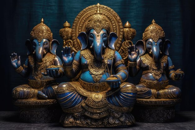 Foto los ganeshas se representan en su pose sentada con manos chapadas en oro hermosos brazos ia generativa aig32