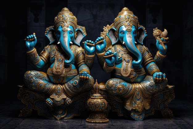 Los ganeshas se representan en su pose sentada con manos chapadas en oro hermosos brazos IA generativa AIG32