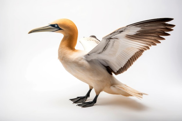 Gannet del Norte sobre un fondo blanco.