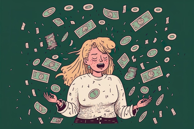 Ganó mucho dinero ilustración plana