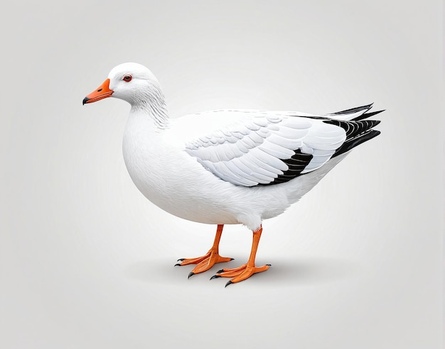 un ganso blanco con patas negras y patas naranjas