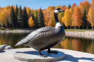 Foto un ganso canadiense o branta canadensis en la nieve